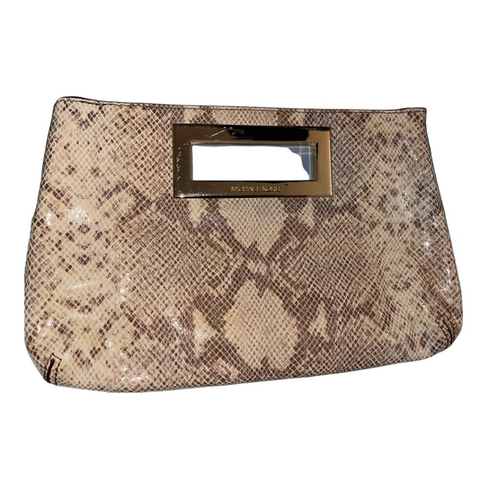 Michael Kors Snake print Clutch with Gold handle